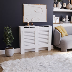 Milton Radiator Cover - White, Medium, Horizontal Grille Design
