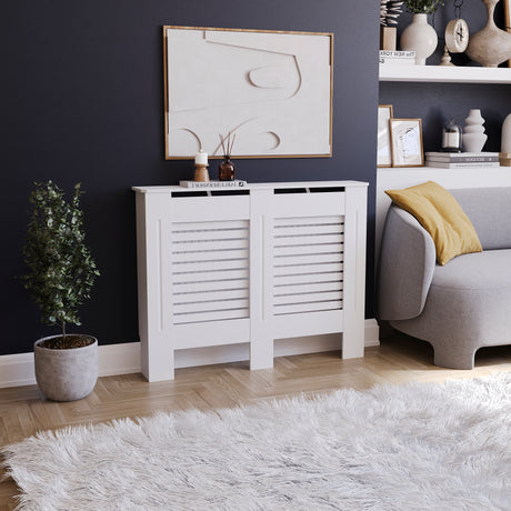 Milton Radiator Cover - White, Medium, Horizontal Grille Design
