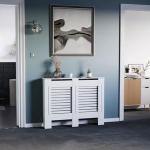 Milton Radiator Cover - White, Medium, Horizontal Grille Design
