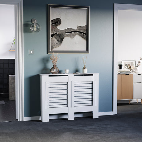 Milton Radiator Cover - White, Medium, Horizontal Grille Design
