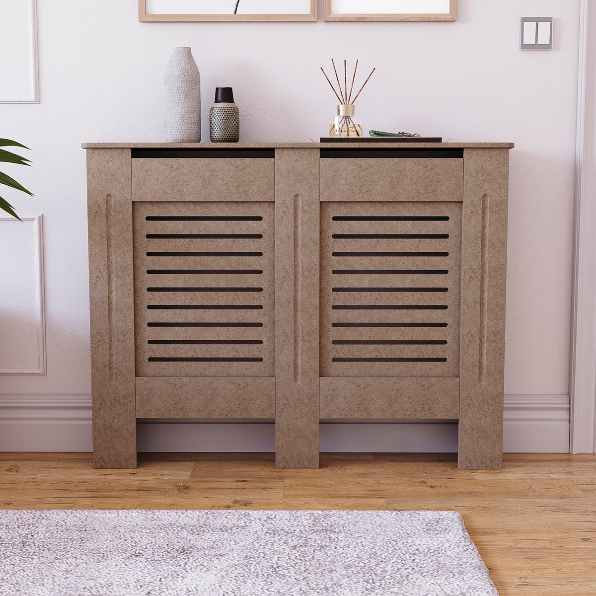 Milton Radiator Cover -Unfinished,  Medium Size, Horizontal Grille Design
