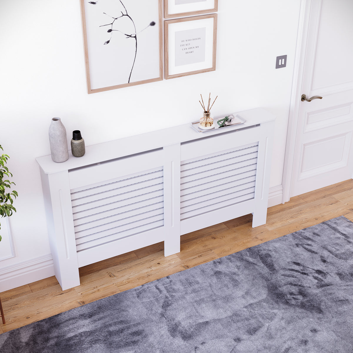 Milton Radiator Cover - White, Large, Horizontal Grille Design
