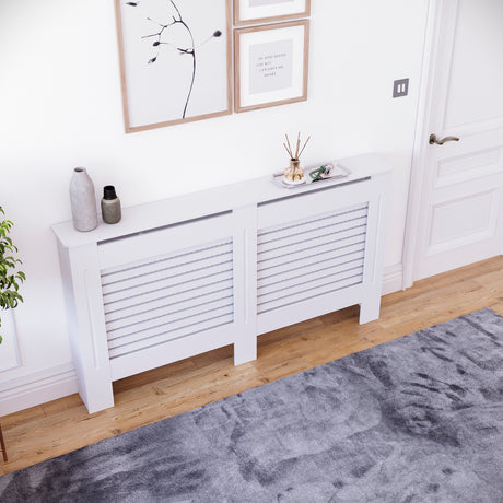 Milton Radiator Cover - White, Large, Horizontal Grille Design
