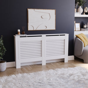 Milton Radiator Cover - White, Large, Horizontal Grille Design
