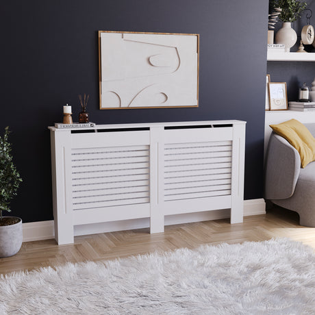 Milton Radiator Cover - White, Large, Horizontal Grille Design

