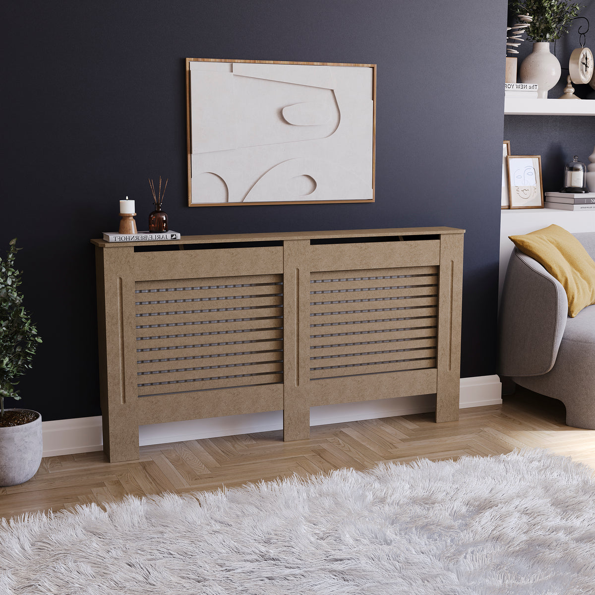 Milton Radiator Cover -Unfinished,  Large Size, Horizontal Grille Design
