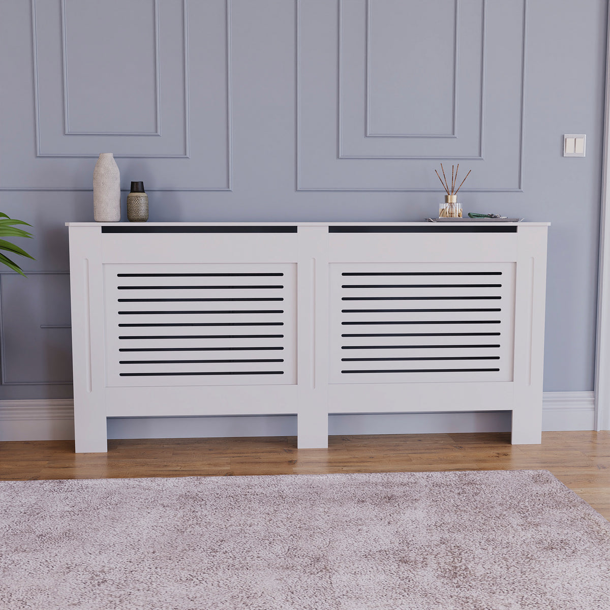 Milton Radiator Cover - White, Extra Large, Horizontal Grille Design
