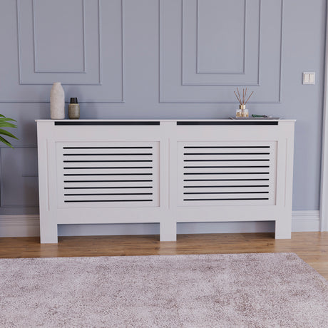 Milton Radiator Cover - White, Extra Large, Horizontal Grille Design
