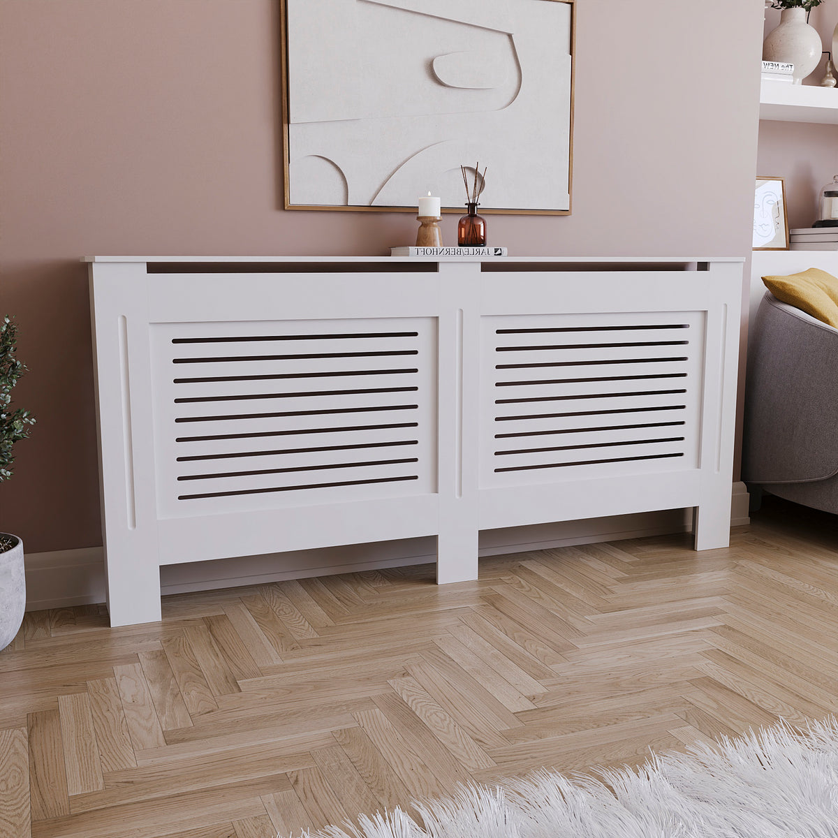 Milton Radiator Cover - White, Extra Large, Horizontal Grille Design
