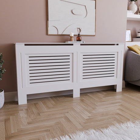 Milton Radiator Cover - White, Extra Large, Horizontal Grille Design
