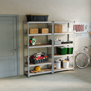 5-Tier Shelf, Large, Galvanised - 2 Bay