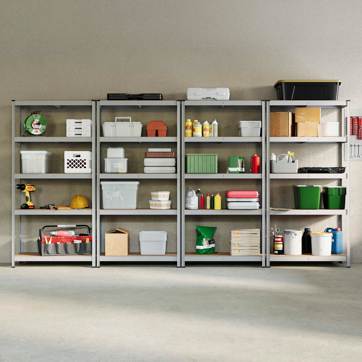 5-Tier Shelf, Large, Galvanised - 4 Bay