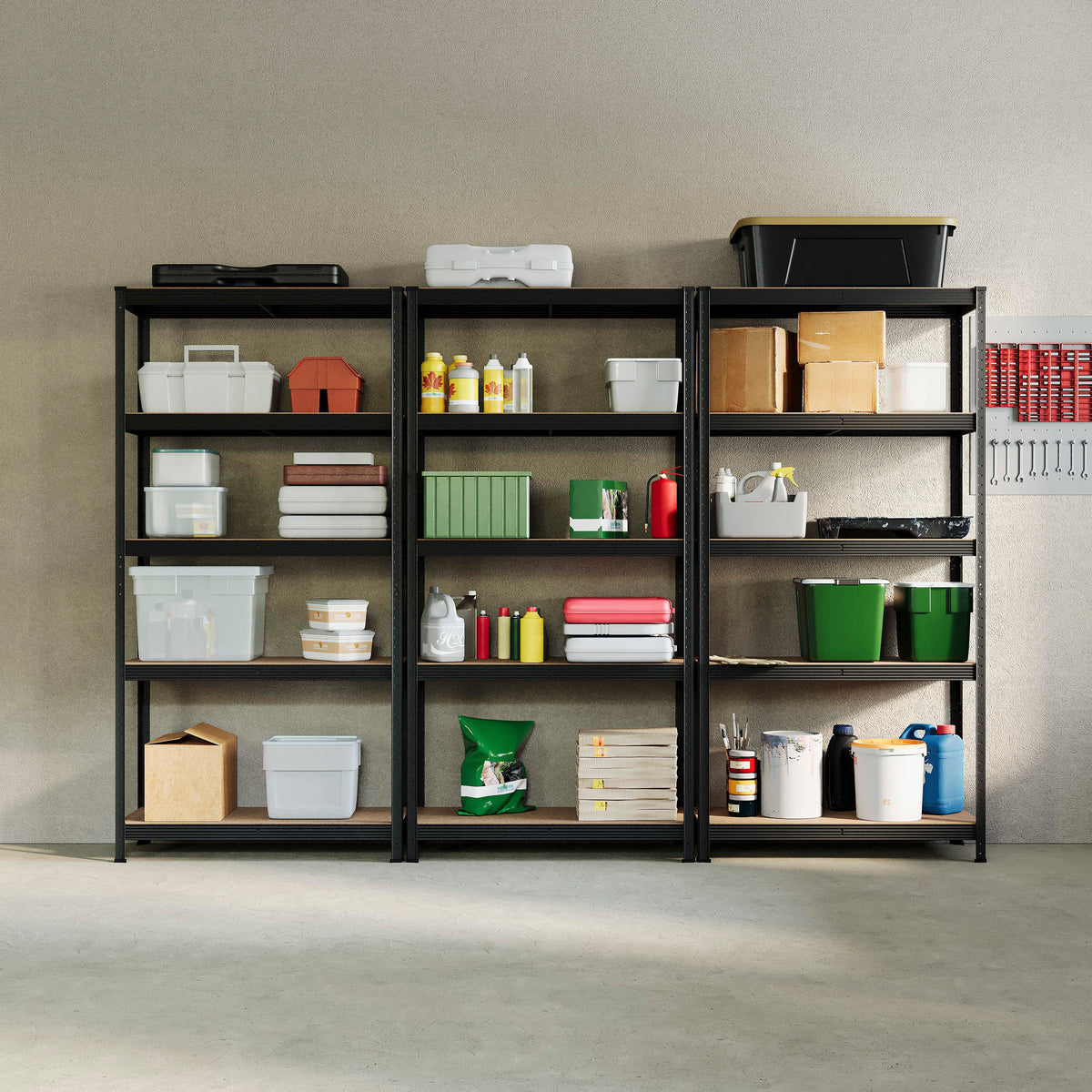 5-Tier Shelf, Black - 3 Bay
