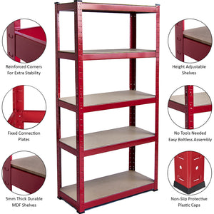 5-Tier Shelf, Red - 2 Bay