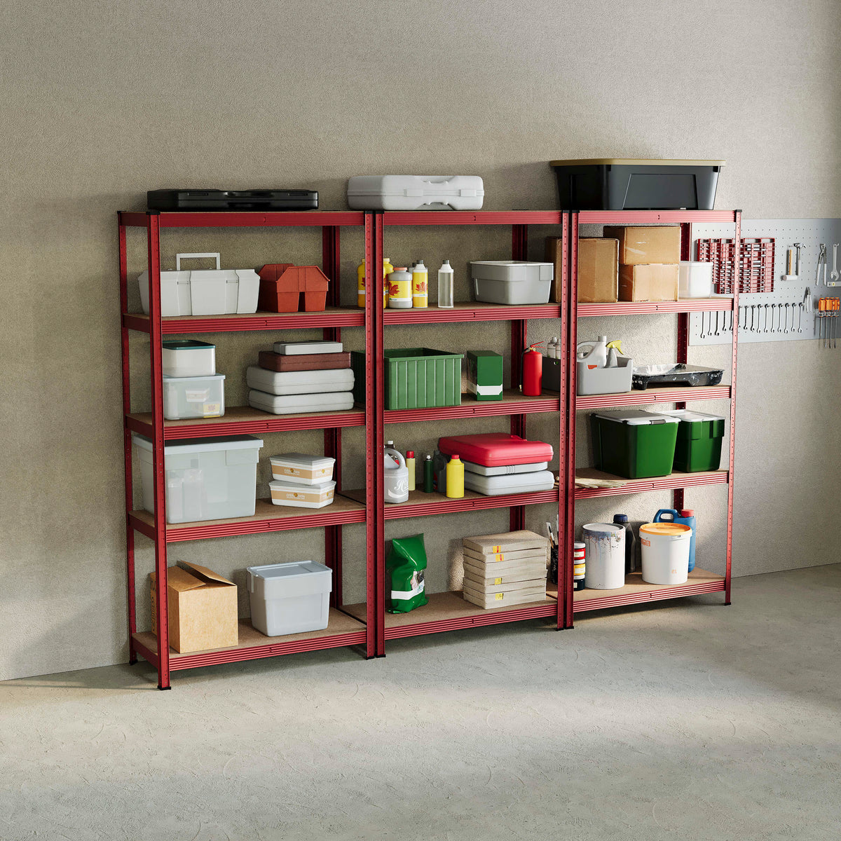 5-Tier Shelf, Red - 3 Bay