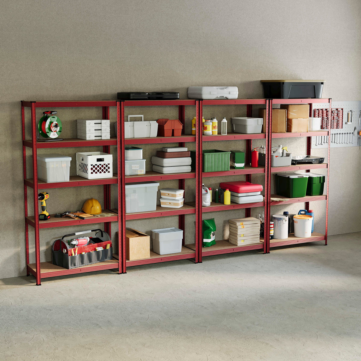 5-Tier Shelf, Red - 4 Bay