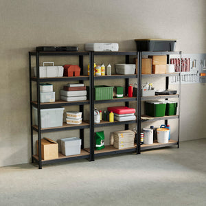 5-Tier Shelf, Large, Black - 3 Bay