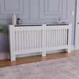 Extra Large White Chelsea radiator cover with decorative slatted front.
