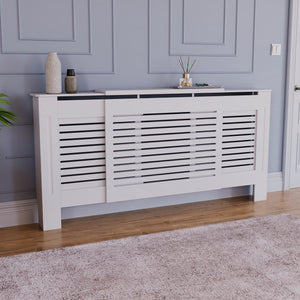 Milton Radiator Cover - White, Adjustable, Horizontal Grille Design
