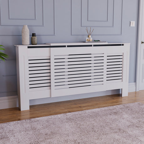 Milton Radiator Cover - White, Adjustable, Horizontal Grille Design
