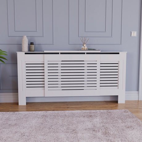 Milton Radiator Cover - White, Adjustable, Horizontal Grille Design
