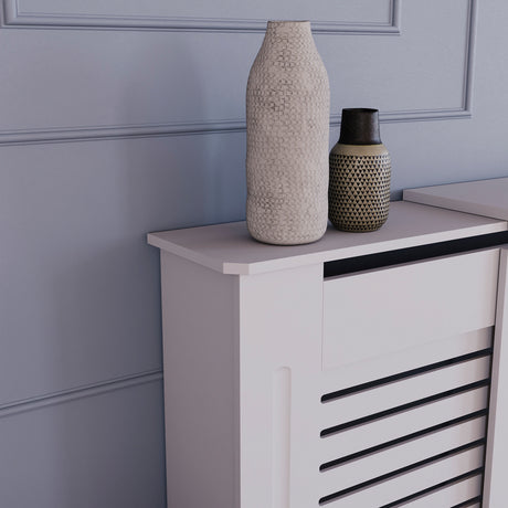 Milton Radiator Cover - White, Adjustable, Horizontal Grille Design
