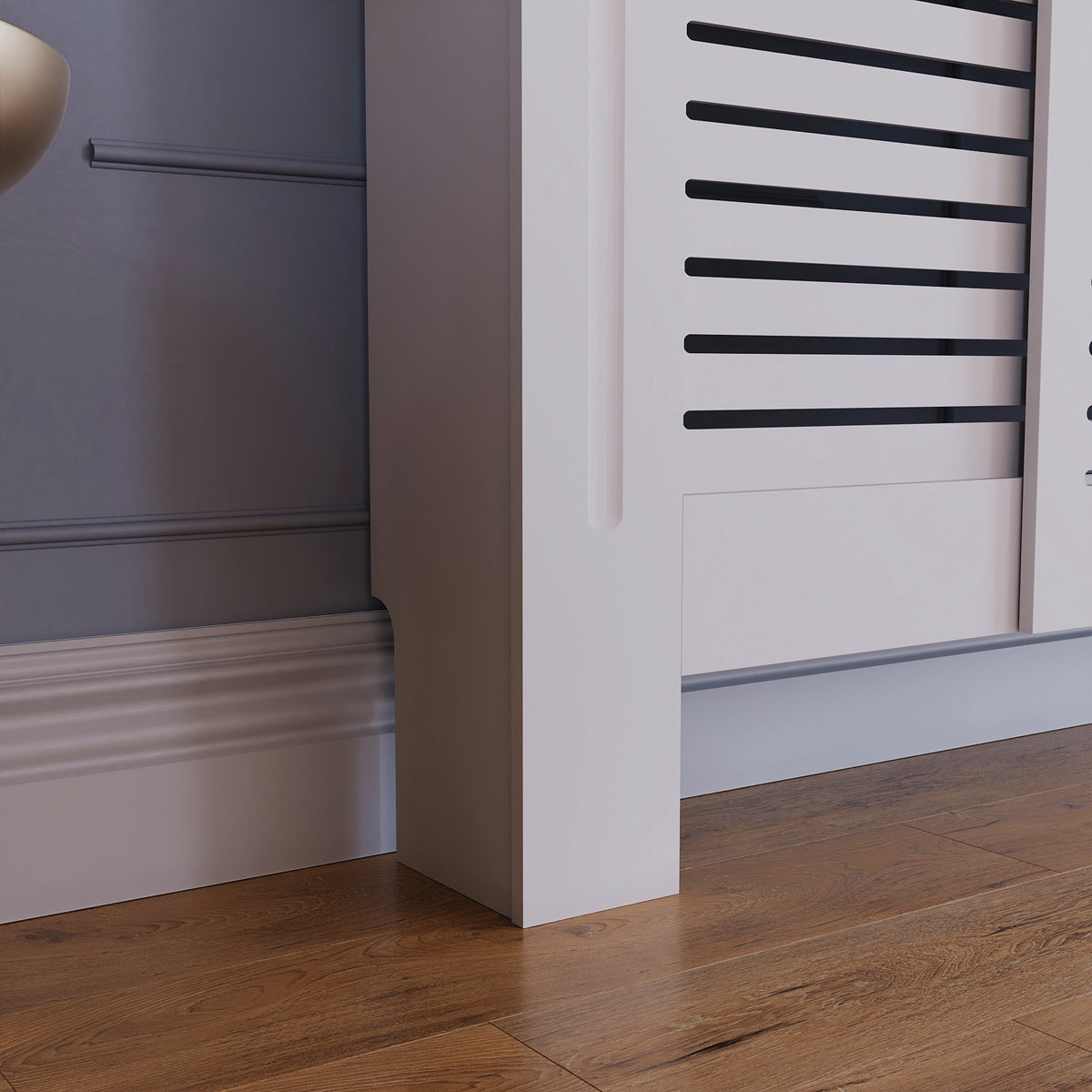 Milton Radiator Cover - White, Adjustable, Horizontal Grille Design
