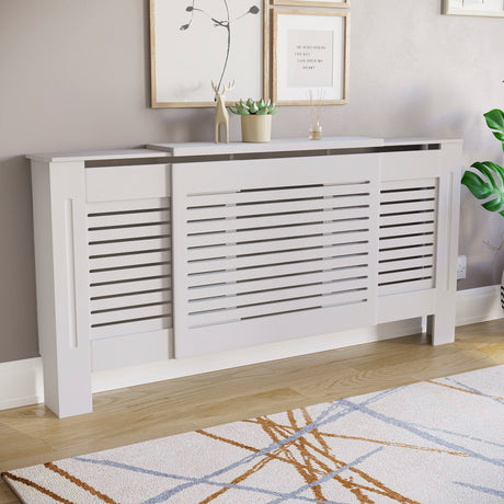 Milton Radiator Cover - White, Adjustable, Horizontal Grille Design
