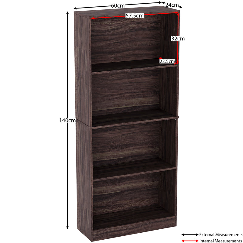 Cambridge 4-Tier Large Bookcase - Walnut
