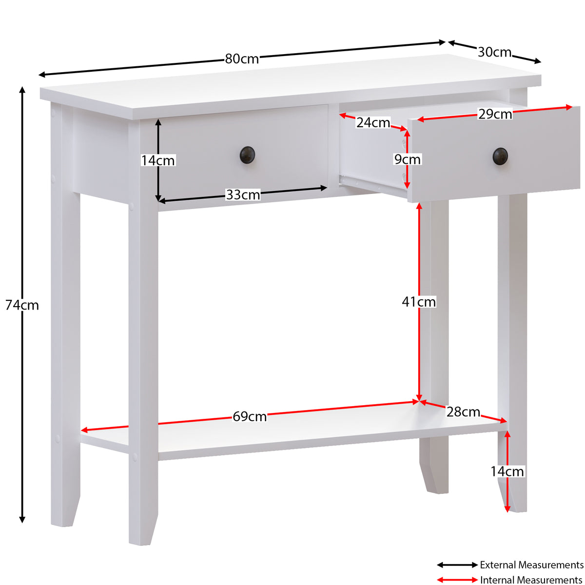 Windsor 2-Drawer Console Table - White