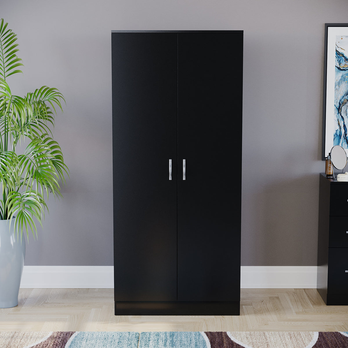 Riano 2 Door Wardrobe for Bedroom Storage - Black
