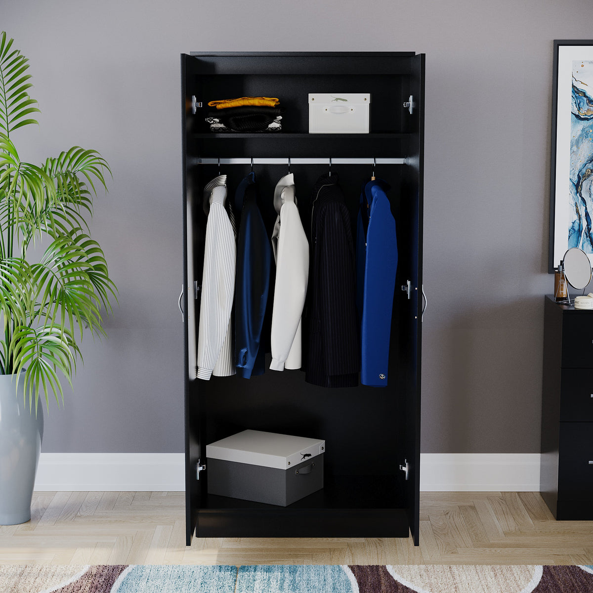 Riano 2 Door Wardrobe for Bedroom Storage - Black
