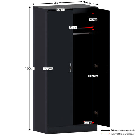Riano 2 Door Wardrobe for Bedroom Storage - Black
