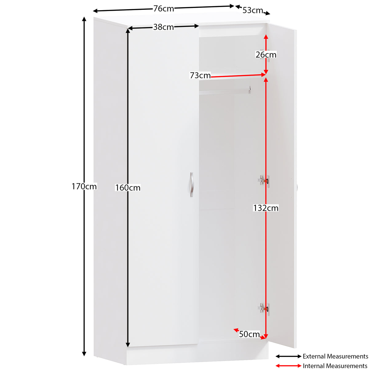 Riano 2 Door Wardrobe for Bedroom Storage- white
