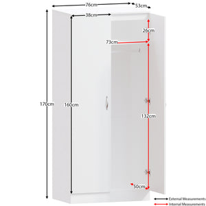 Riano 2 Door Wardrobe for Bedroom Storage- white
