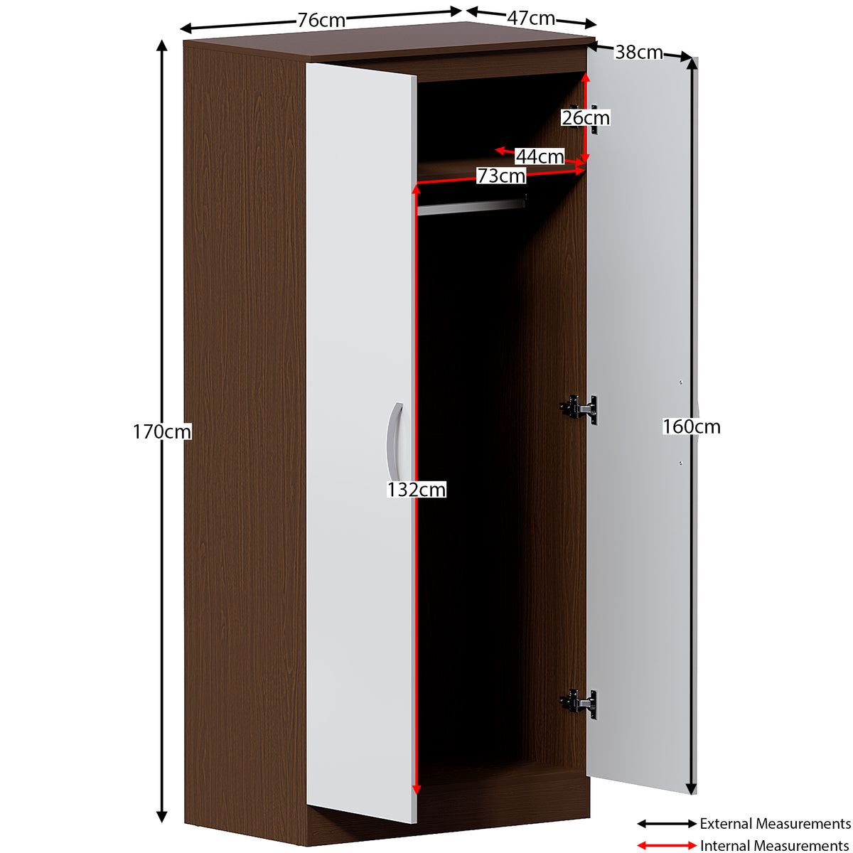 Hulio 2-Door Wardrobe - Walnut & White
