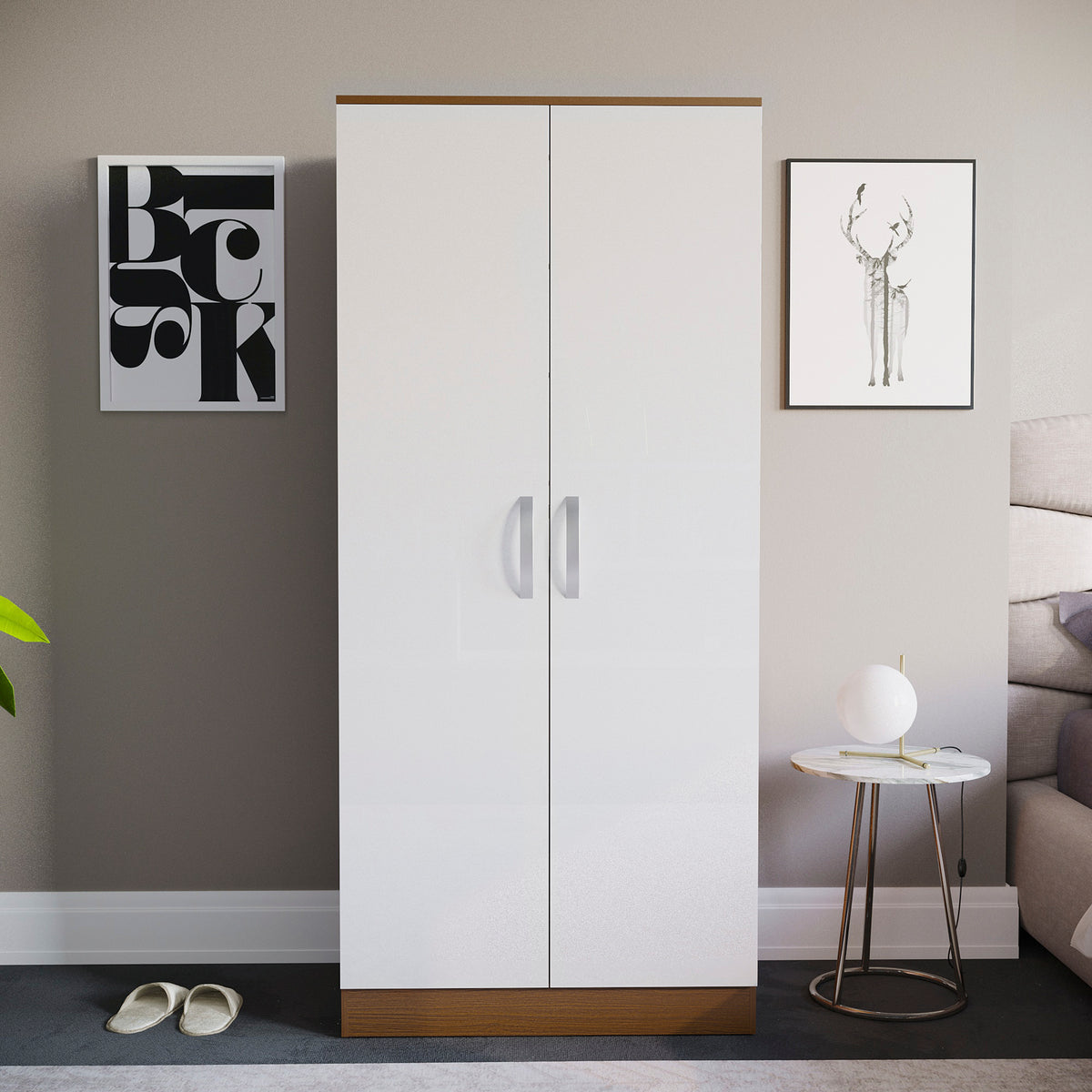 Hulio 2-Door Wardrobe - Walnut & White