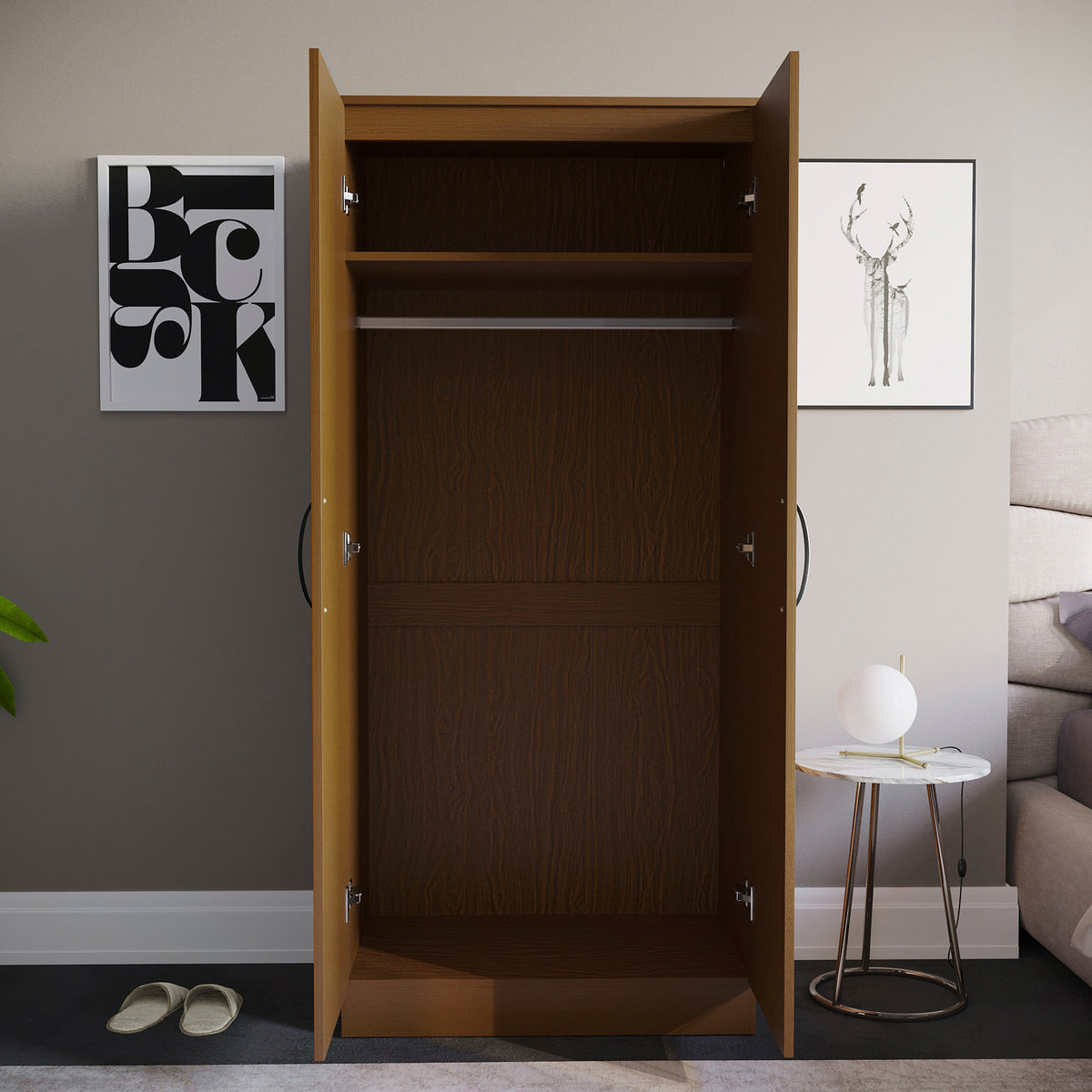 Hulio 2-Door Wardrobe - Walnut & White