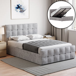 Valentina Double Crushed Velvet Ottoman Bed, Silver UKFR