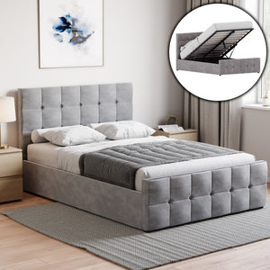 Valentina Double Velvet Ottoman Bed, Light Grey UKFR