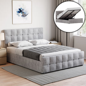 Valentina King Size Crushed Velvet Ottoman Bed - Silver upholstered ottoman bed with lift-up storage
