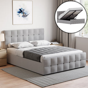Valentina King Size Linen Ottoman Bed, Light Grey upholstered ottoman bed with lift-up storage
