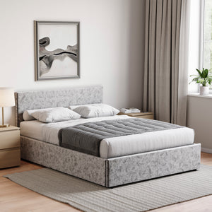 Veronica Double Velvet Ottoman Bed, Silver UKFR