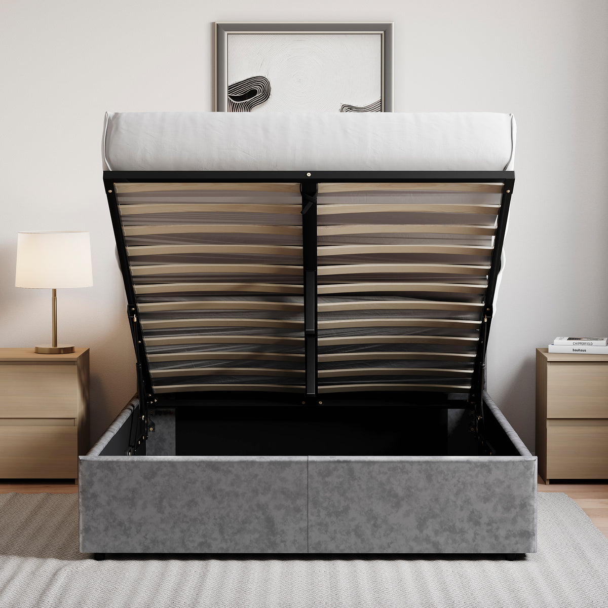 Veronica Double Velvet Ottoman Bed, Silver UKFR