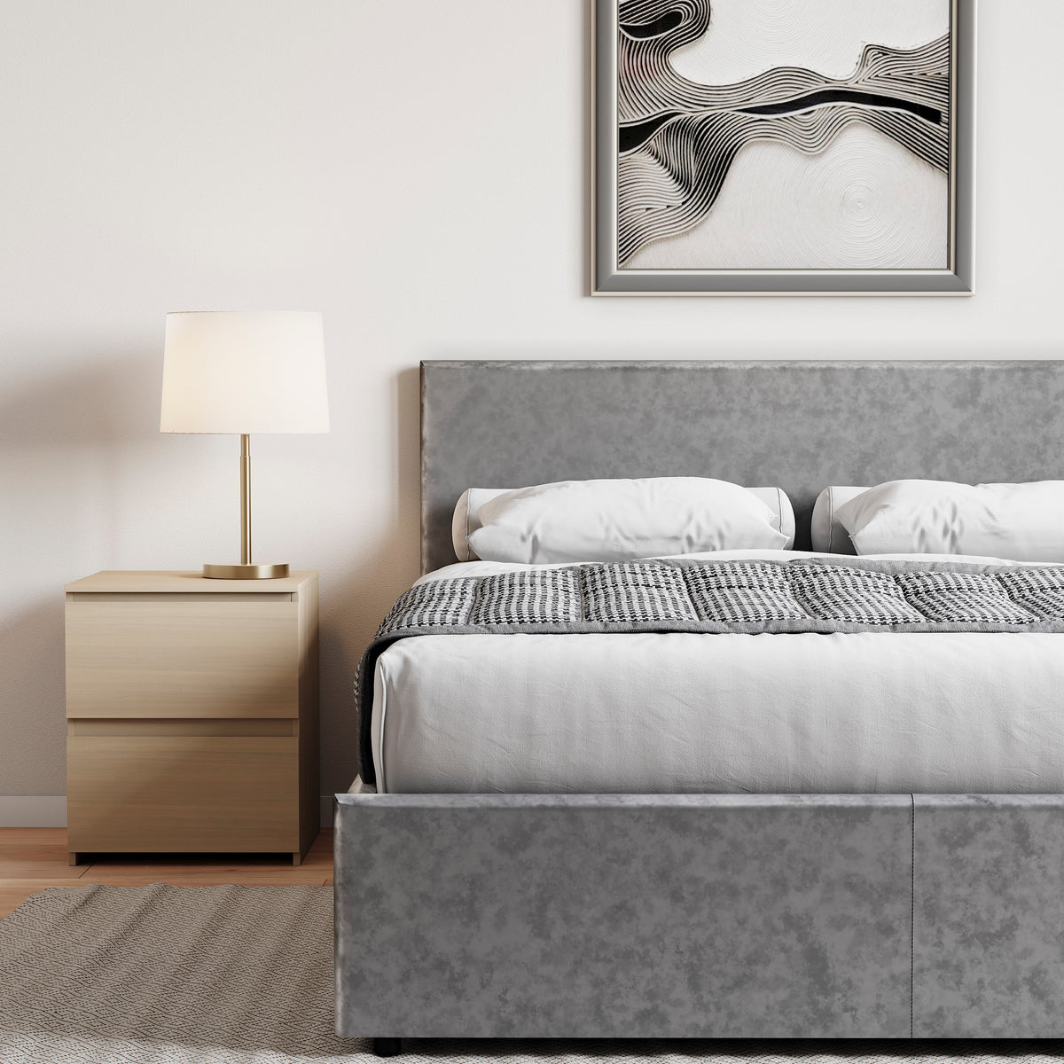 Veronica Double Velvet Ottoman Bed, Silver UKFR