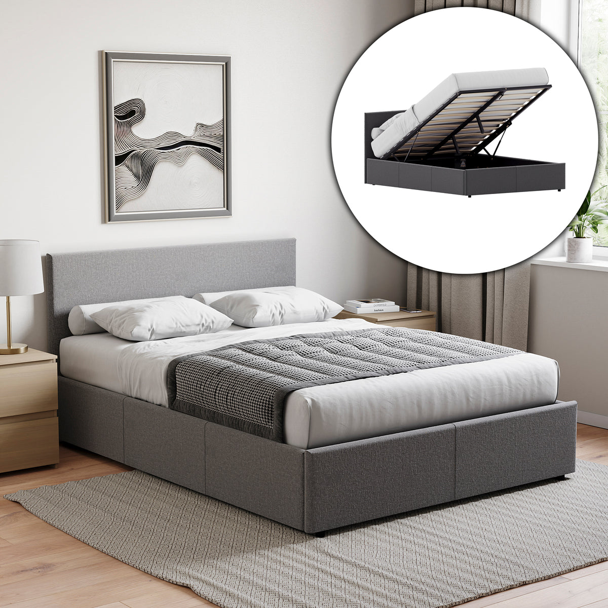 Veronica Double Linen Ottoman Bed, Dark Grey UKFR