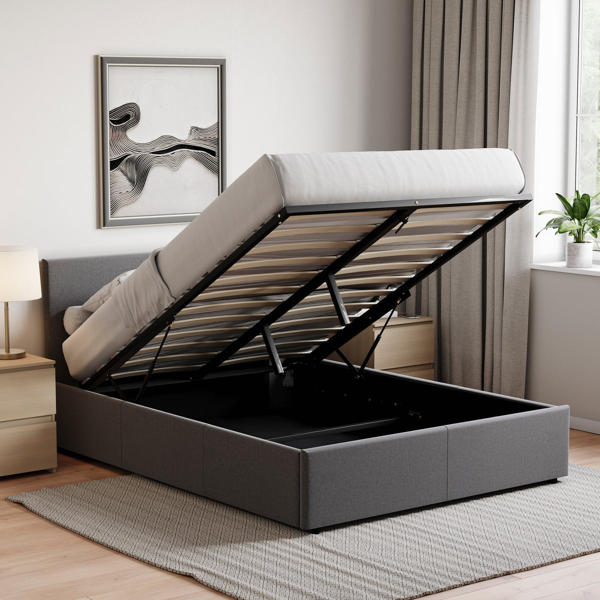 Veronica Double Linen Ottoman Bed, Dark Grey UKFR