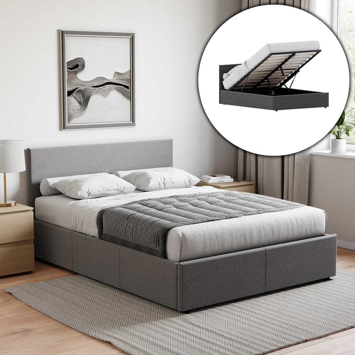 Veronica King Size Linen Ottoman Bed, Dark Grey UKFR