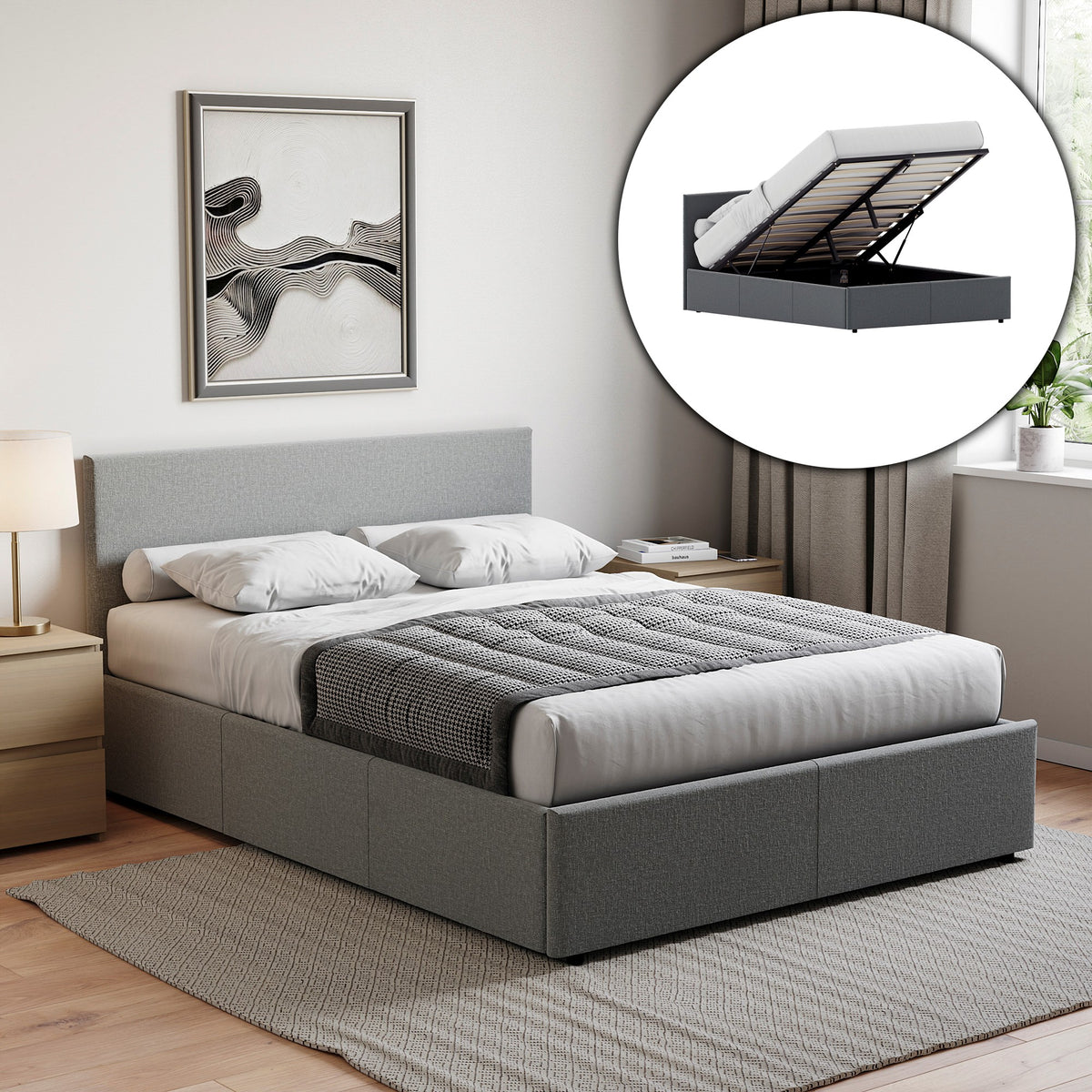Veronica King Size Linen Ottoman Bed, Light Grey UKFR