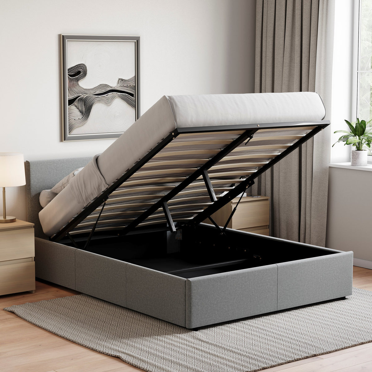Veronica King Size Linen Ottoman Bed, Light Grey UKFR